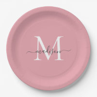 Girly Blush Pink Gray Monogram Eleganter Script Na