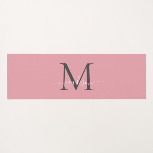 Girly Blush Pink Gray Monogram Elegantes Script Yogamatte (Rückseite (Horizontal))