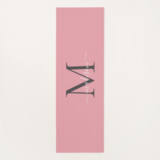 Girly Blush Pink Gray Monogram Elegantes Script Yogamatte (Rückseite)
