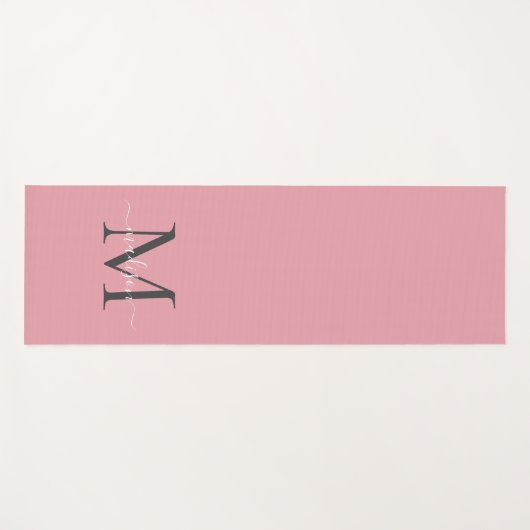 Girly Blush Pink Gray Monogram Elegantes Script Yogamatte (Vorderseite (Horizontal))
