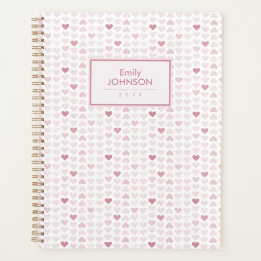 Girly Blush Pink Heart Pattern Planer (Vorderseite)