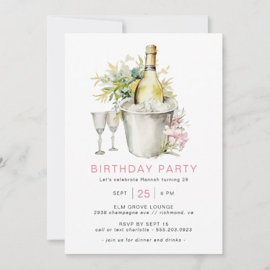 Girly Blush Pink | Lässiger Champagner Erwachsene Einladung (Vorderseite)