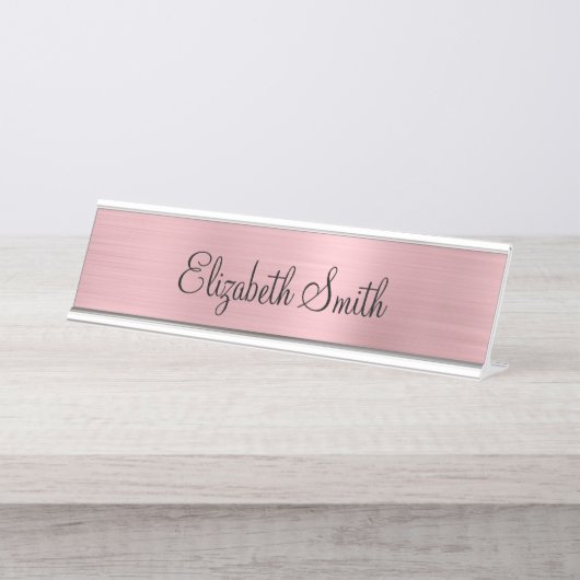 Girly Blush Pink Metallic Schreibtischnamensplakette (Vorderseite )