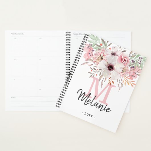 Girly Blush Pink Monogram Floral 2024 Planner Planer (Anzeige)