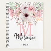 Girly Blush Pink Monogram Floral 2024 Planner Planer (Vorderseite)