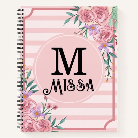 Girly Blush Pink Monogram Floral Stilvoll Notizblock (Vorderseite)