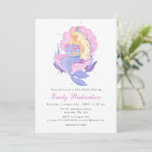 Girly Blush Pink Pastel Little Mermaid Kinderdusch Einladung (Stehend Vorderseite)
