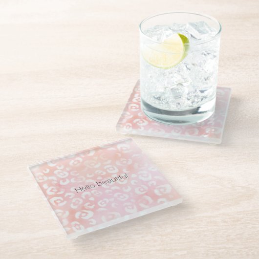 Girly Blush Pink Peach Gold Leopard Animal Glasuntersetzer (Schrägansicht)