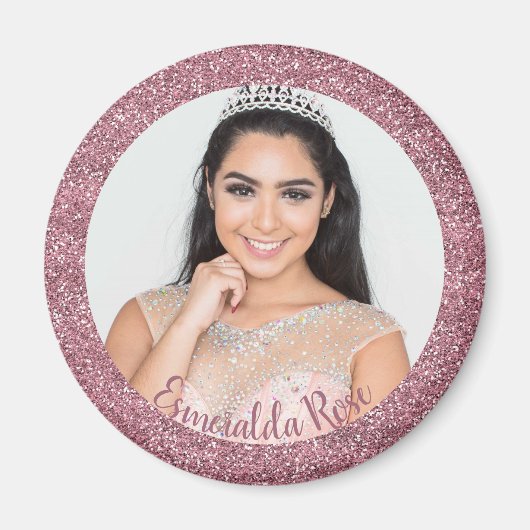 Girly Blush Pink | Rose Gold Glitzer Foto Magnet (Vorne)