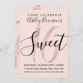 Girly Blush Pink Rose Gold Sequin Glitzer Sweet 16 Einladung (Vorne/Hinten)