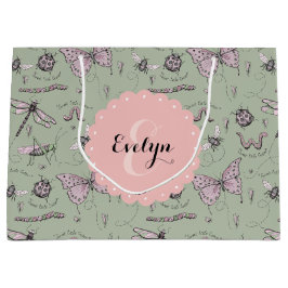 Girly Blush Pink & Sage Sweet Little Critter Name Große Geschenktüte