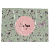Girly Blush Pink & Sage Sweet Little Critter Name Große Geschenktüte (Rückseite)