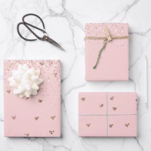 Girly Blush Pink Sparkle Glitzer Herz Geschenkpapier Set