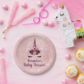 Girly Blush Pink Sparkle Unicorn Kinderdusche Pappteller (Party)
