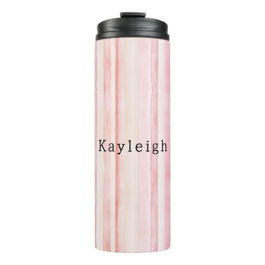 Girly Blush Pink Stripes Thermosbecher (Vorderseite)
