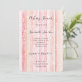 Girly Blush Pink Stripes White Dots Baby Shower Einladung (Stehend Vorderseite)