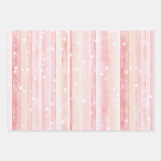 Girly Blush Pink Stripes White Dots Birthday Geschenkpapier Set (Vorderseite)