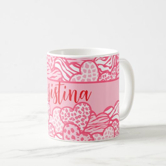 Girly Blush Pink Süße Tier Druckhörnchen Name Kaffeetasse (VorderseiteRechts)