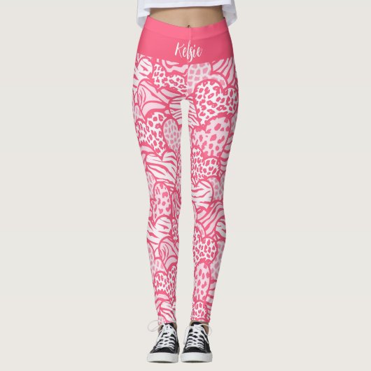 Girly Blush Pink Süße Tier Druckhörnchen Name Leggings (Vorderseite)