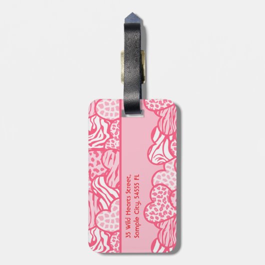 Girly Blush Pink Süße Tier Print Hearts Address Gepäckanhänger (Rückseite vertikal)