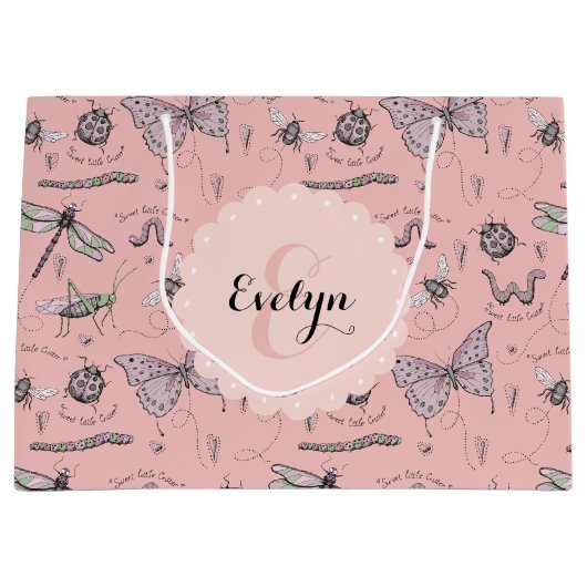 Girly Blush Pink Sweet Little Critter Monogram Große Geschenktüte (Vorderseite)