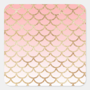 Girly Blush Pink und Gold Mermaid Glitzer Glitzern Quadratischer Aufkleber