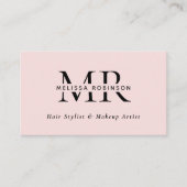 Girly Blush Rosa Haarstylist Monogramm QR-Code Visitenkarte (Vorderseite)