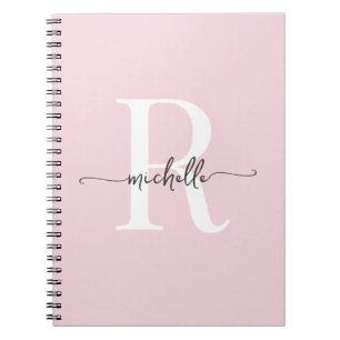 Girly Blush Rosa Moderne Schrift Monogramm Name Notizblock