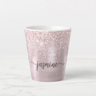 Girly Blush Rosa Roségold Glitter Metall Monogramm Milchtasse