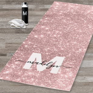 Girly Blush Rosa Roségold Glitter Name Monogramm Yogamatte