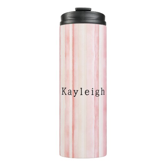 Girly Blush Rosa Streifen Thermosbecher (Vorderseite)