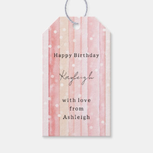Girly Blush Rosa Streifen Weiße Punkte Geburtstag Geschenkanhänger