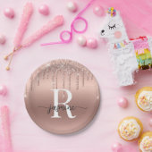 Girly Blush Rose Gold Glitzer Drilling Monogram Pappteller (Party)