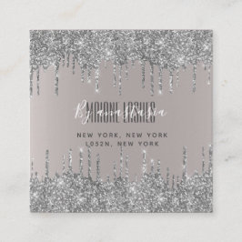 Girly Blush Silver Glittery Eye Tropfen Art Makeup Quadratische Visitenkarte