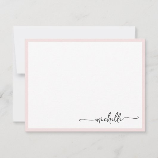 Girly Blush Stilvolles Monogram Name Script Mitteilungskarte (Vorderseite)