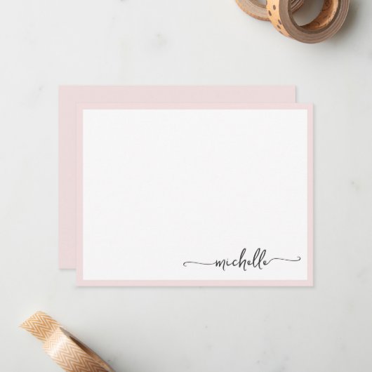 Girly Blush Stilvolles Monogram Name Script Mitteilungskarte (Vorderseite/Rückseite Beispiel)
