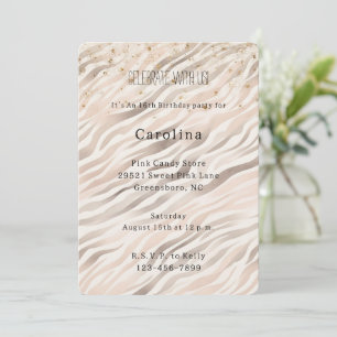 Girly Blush Zebra Gold Konfetti Glitz Geburtstag Einladung