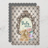 girly Bogen-Teddybär-Babypartyeinladungen Einladung (Vorne/Hinten)