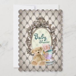 girly Bogen-Teddybär-Babypartyeinladungen Einladung
