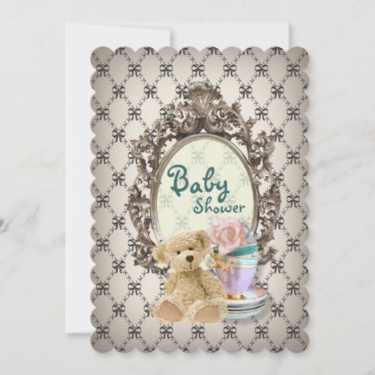 girly Bogen-Teddybär-Babypartyeinladungen Einladung (Vorderseite)