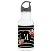 Girly Boho Classy Black Striping Floral Monogram Edelstahlflasche (Vorderseite)