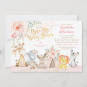 Girly Boho Jungle Animals Drive by Baby Dusche Einladung (Vorderseite)