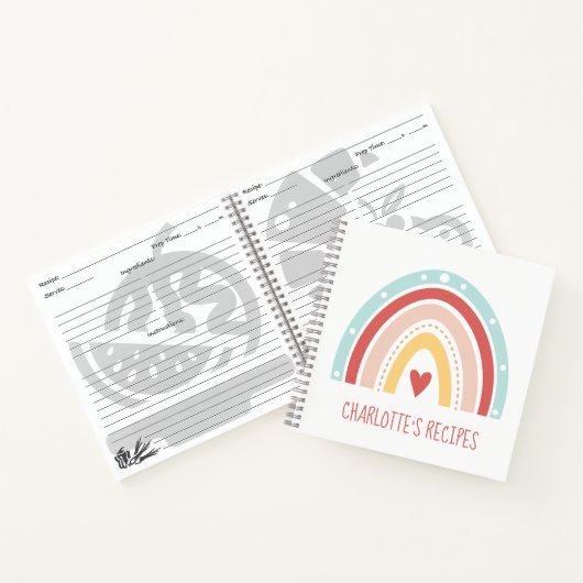 Girly Boho Regenbogen Malerei Herz Kinder Rezept Notizblock (Innenseite)