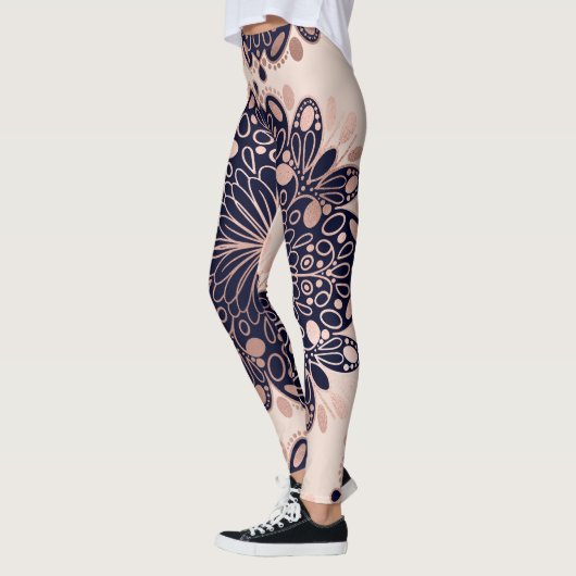 Girly Boho Rose Gold Blush Pink Navy Mandalas Leggings (Links)