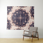 Girly Boho Rose Gold Blush Pink Navy Mandalas Wandteppich (Beispiel (Horizontal))
