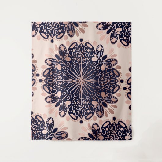 Girly Boho Rose Gold Blush Pink Navy Mandalas Wandteppich (Vorderseite)