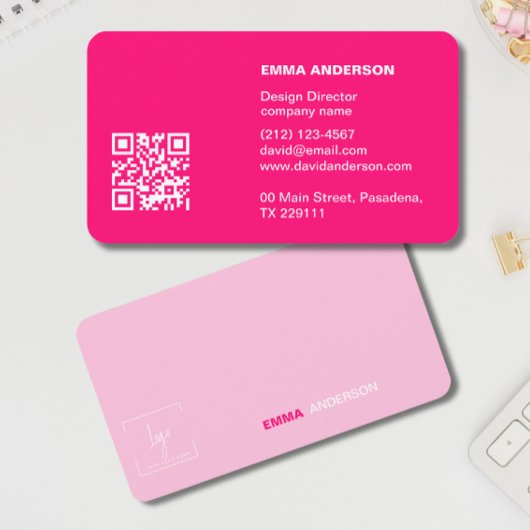 Girly Bold PINK Qr Code Beruflich Business-Logo Visitenkarte