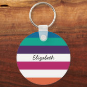 Girly Bold Rainbow Große horizontale Streifen und  Schlüsselanhänger (Vorderseite)