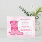 Girly Boot Western Thema Kinderdusche Einladungen (Stehend Vorderseite)