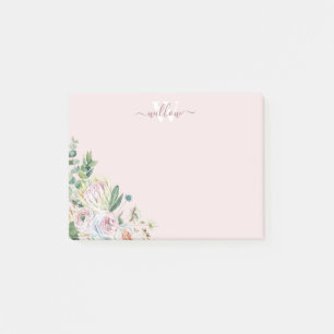 Girly Botanical Monogram Greenerity Post-It Notes Klebezettel